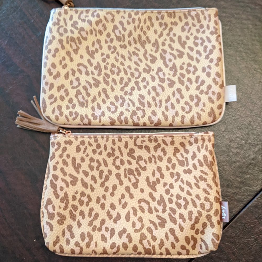 Ipsy Cheetah Print Cosmetic Bags Lg & Sm